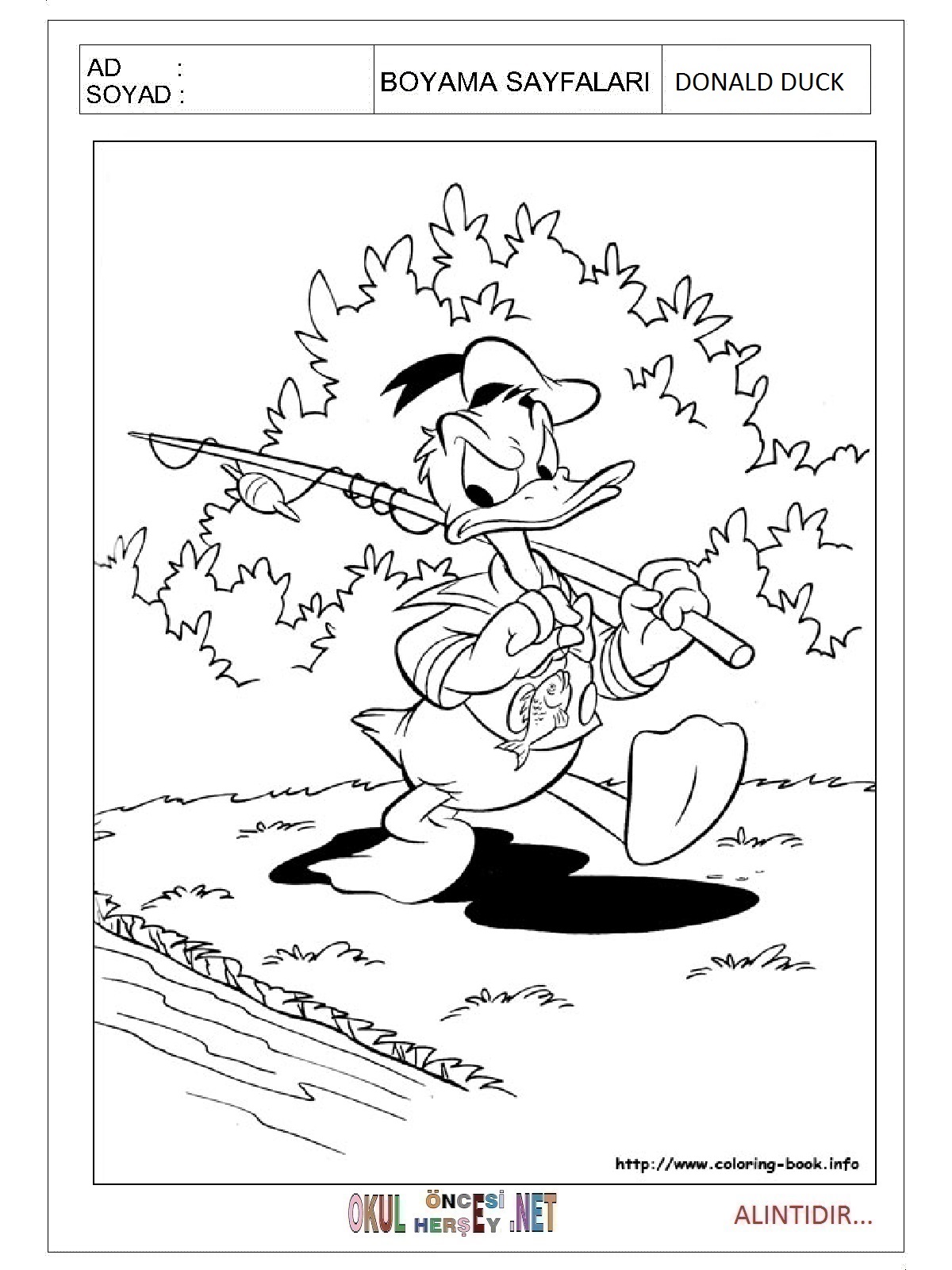 Çocuklar İçin Donald Duck Boyama Sayfaları 