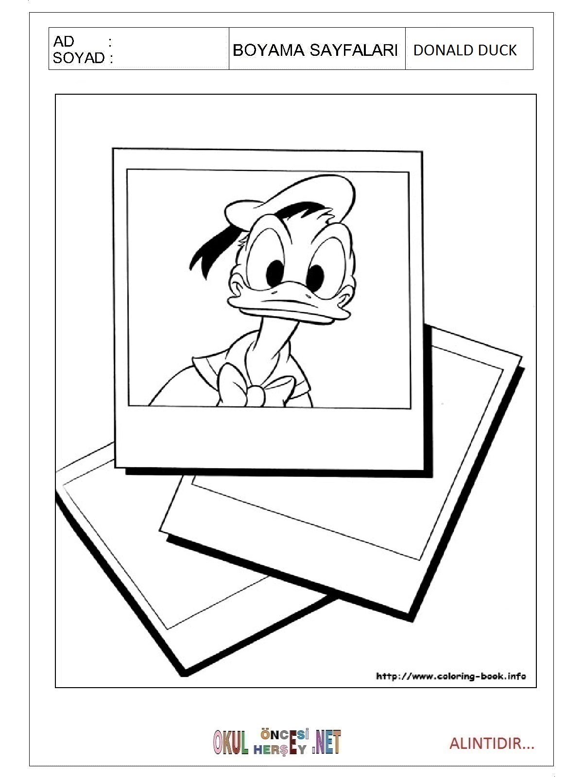 Çocuklar İçin Donald Duck Boyama Sayfaları 