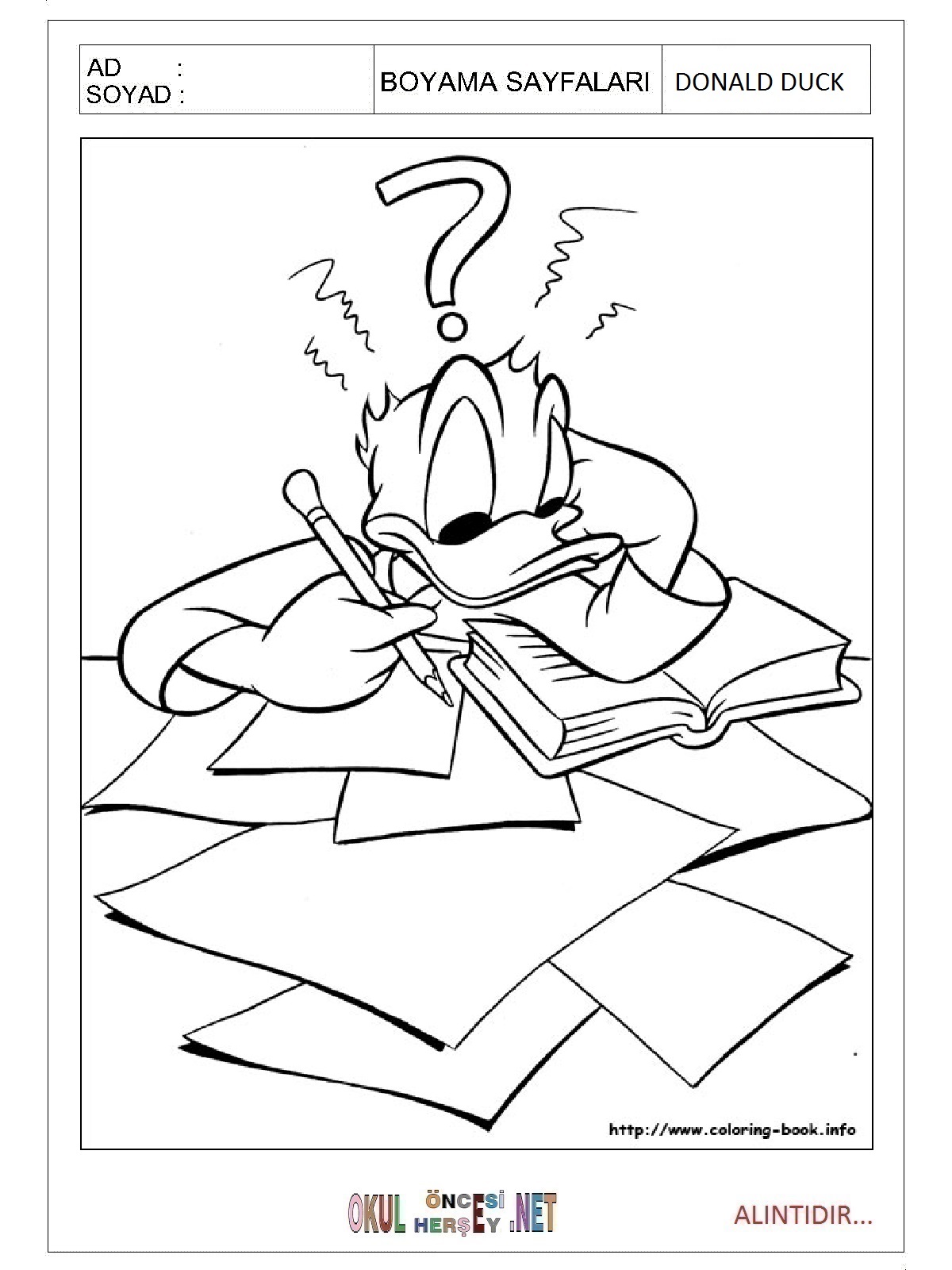Çocuklar İçin Donald Duck Boyama Sayfaları 