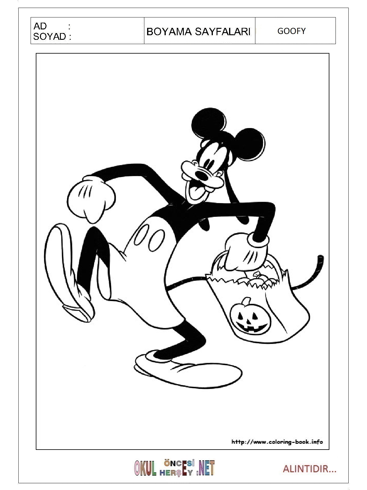 Çocuklar İçin Goofy Boyama Sayfaları 