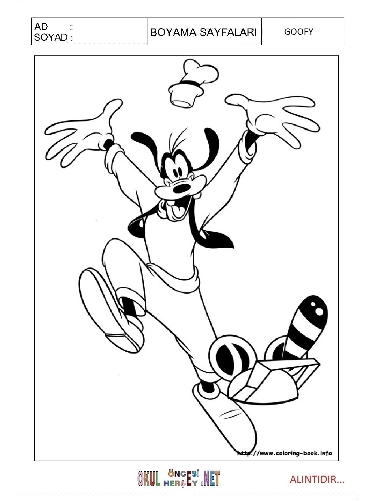 Çocuklar İçin Goofy Boyama Sayfaları 