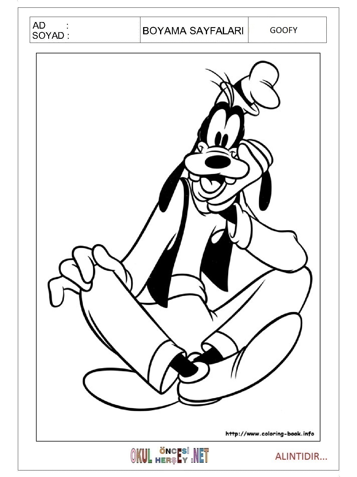Çocuklar İçin Goofy Boyama Sayfaları 