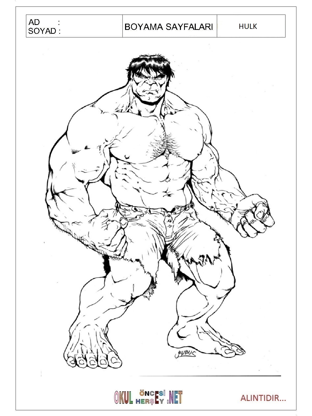 Çocuklar İçin Hulk Boyama Sayfaları 