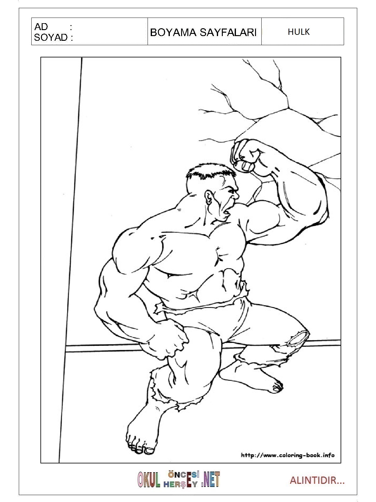 Çocuklar İçin Hulk Boyama Sayfaları 