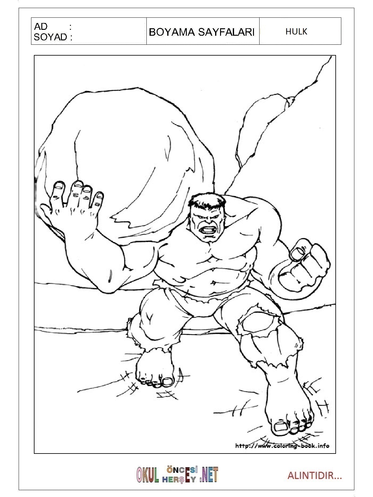 Çocuklar İçin Hulk Boyama Sayfaları 