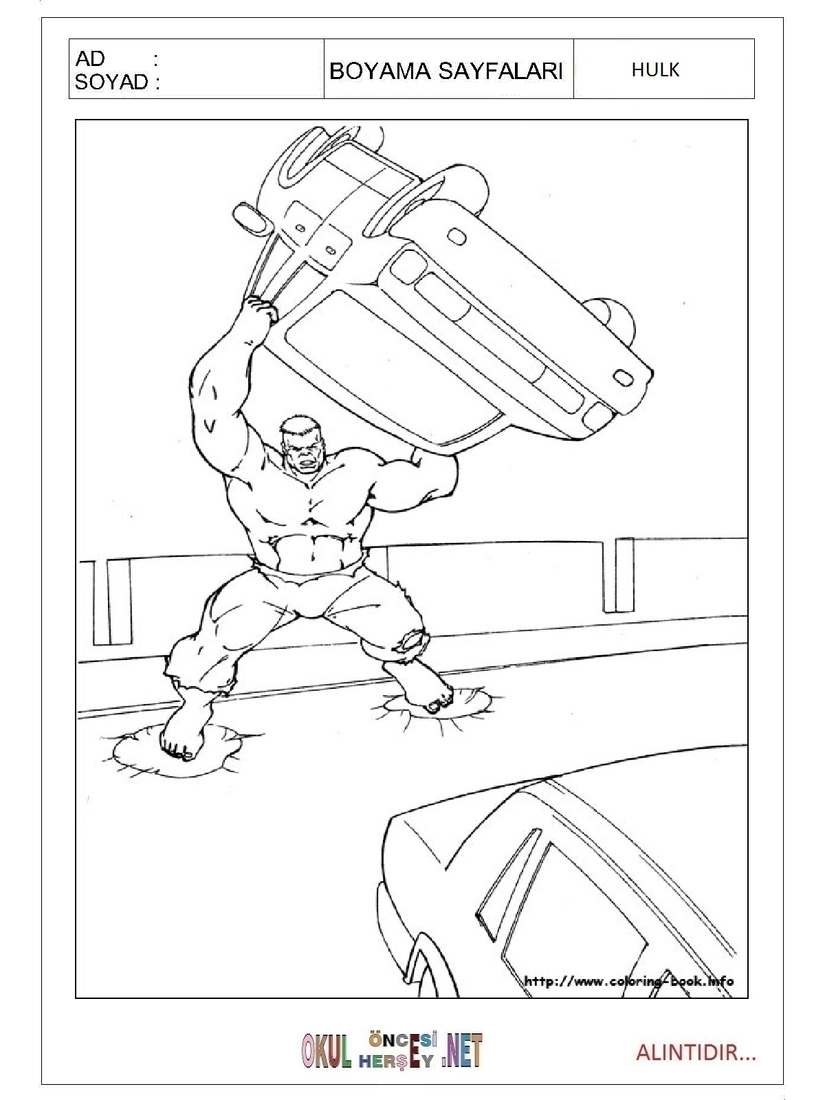 Çocuklar İçin Hulk Boyama Sayfaları 