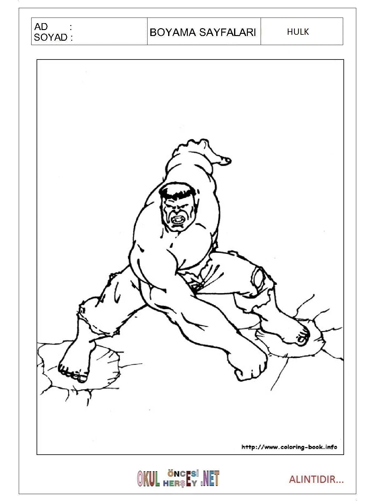 Çocuklar İçin Hulk Boyama Sayfaları 