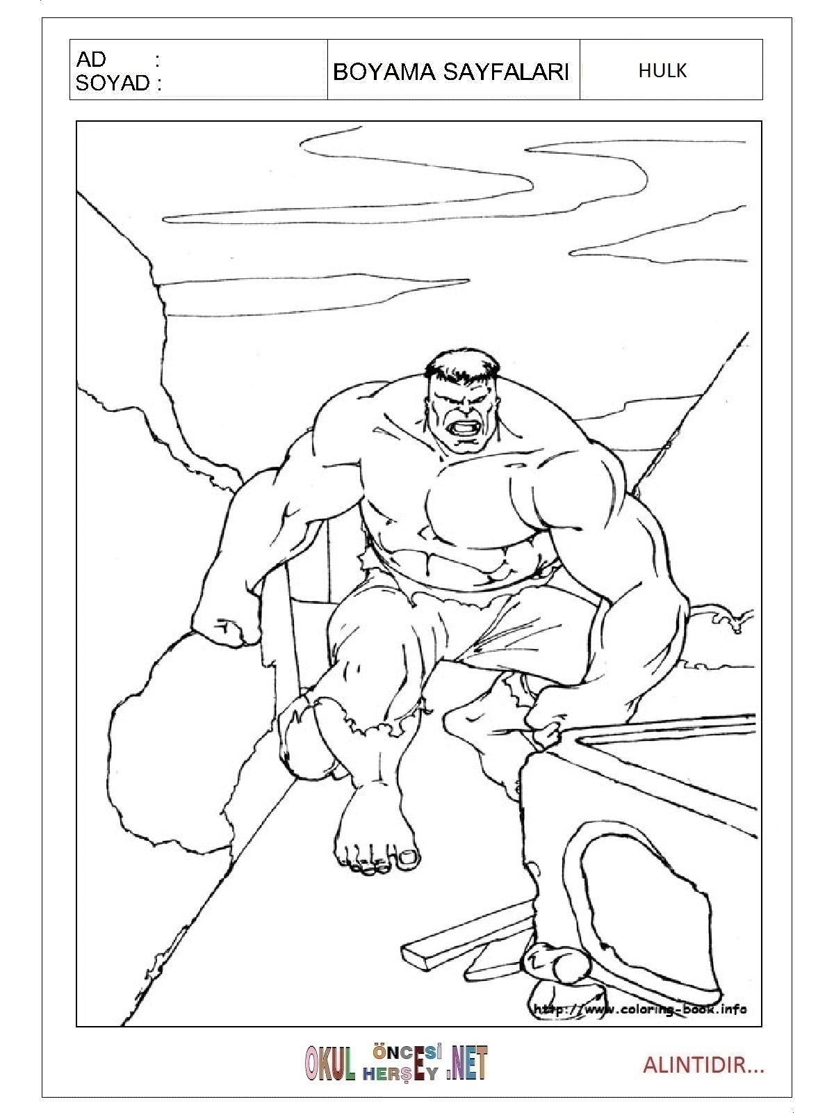 Çocuklar İçin Hulk Boyama Sayfaları 