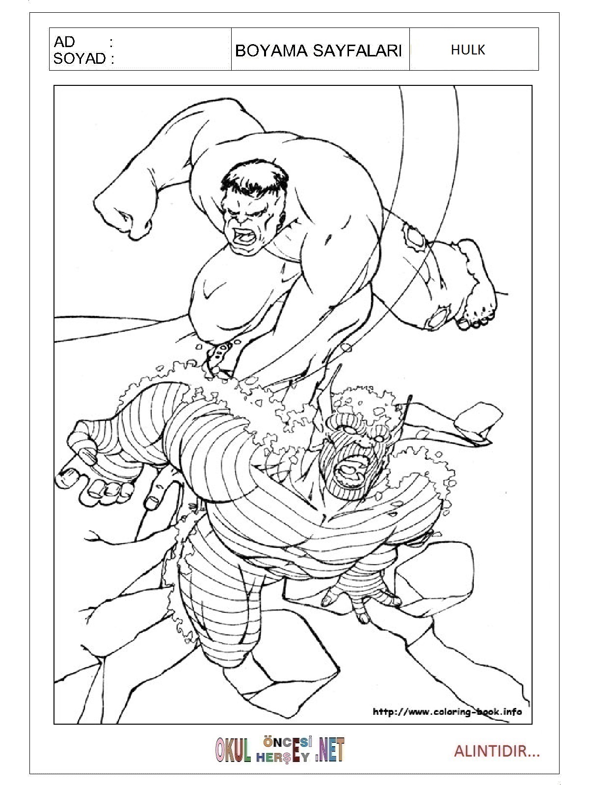 Çocuklar İçin Hulk Boyama Sayfaları 