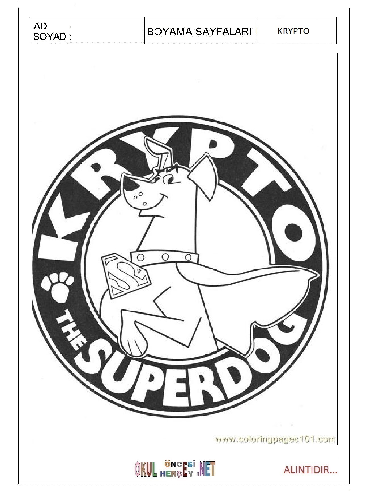 Çocuklar İçin Krypto Boyama Sayfaları 