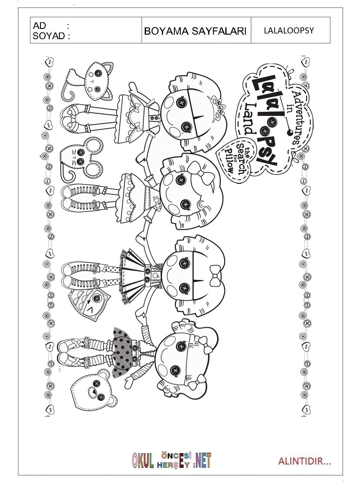 Çocuklar İçin Lalaloopsy Boyama Sayfaları 
