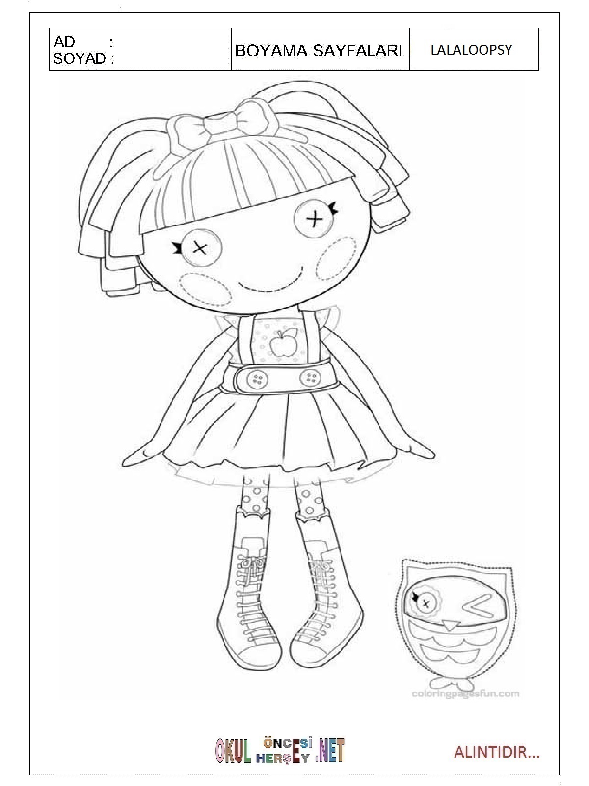 Çocuklar İçin Lalaloopsy Boyama Sayfaları 