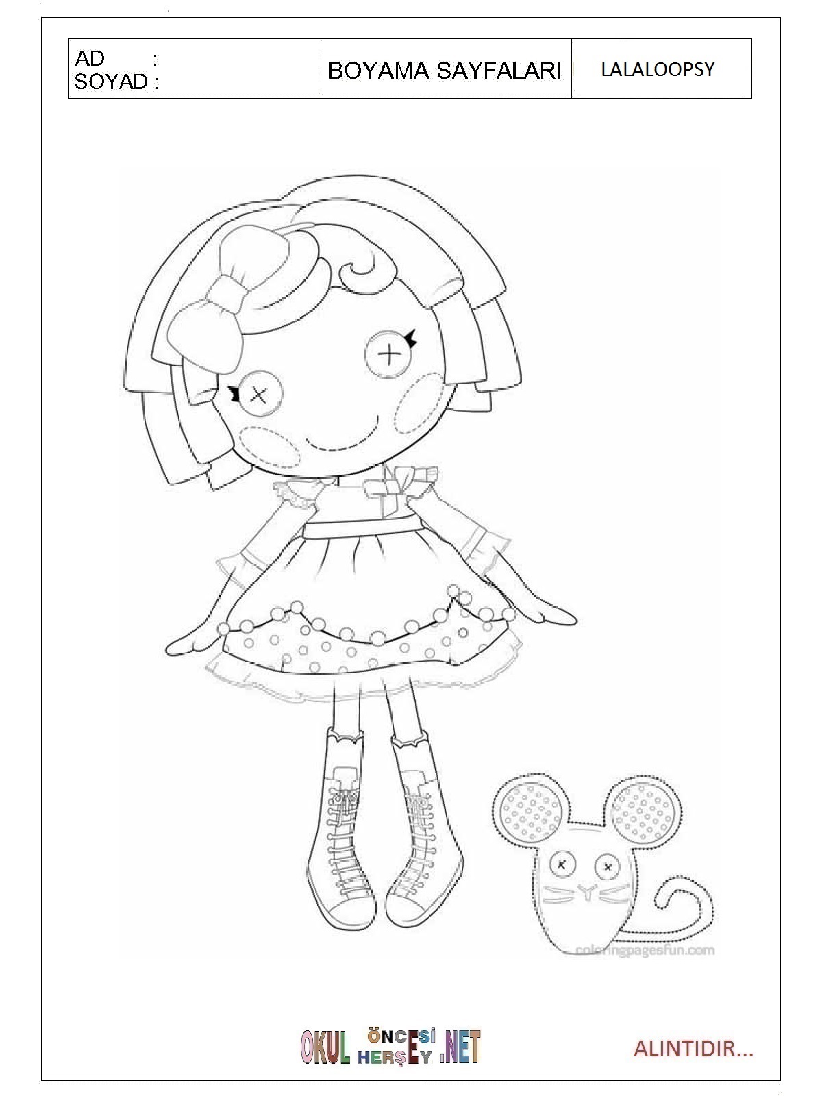 Çocuklar İçin Lalaloopsy Boyama Sayfaları 