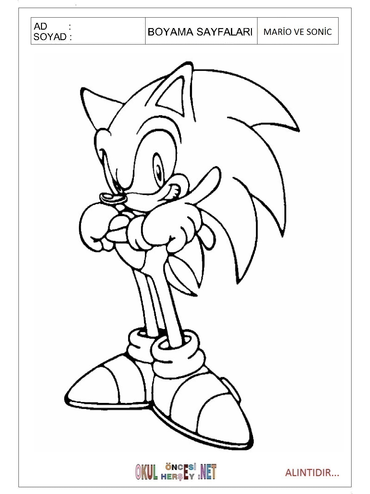 Çocuklar İçin Mario ve Sonic Boyama Sayfaları 