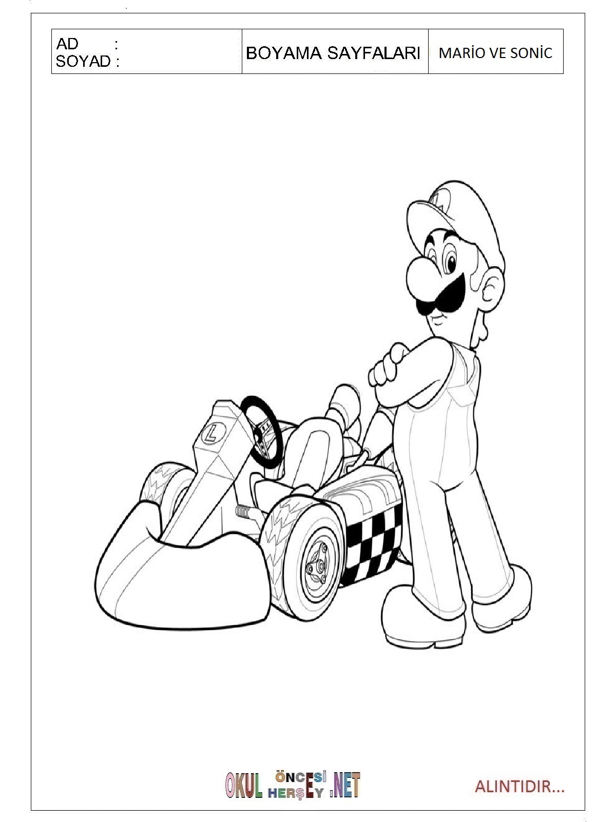 Çocuklar İçin Mario ve Sonic Boyama Sayfaları 