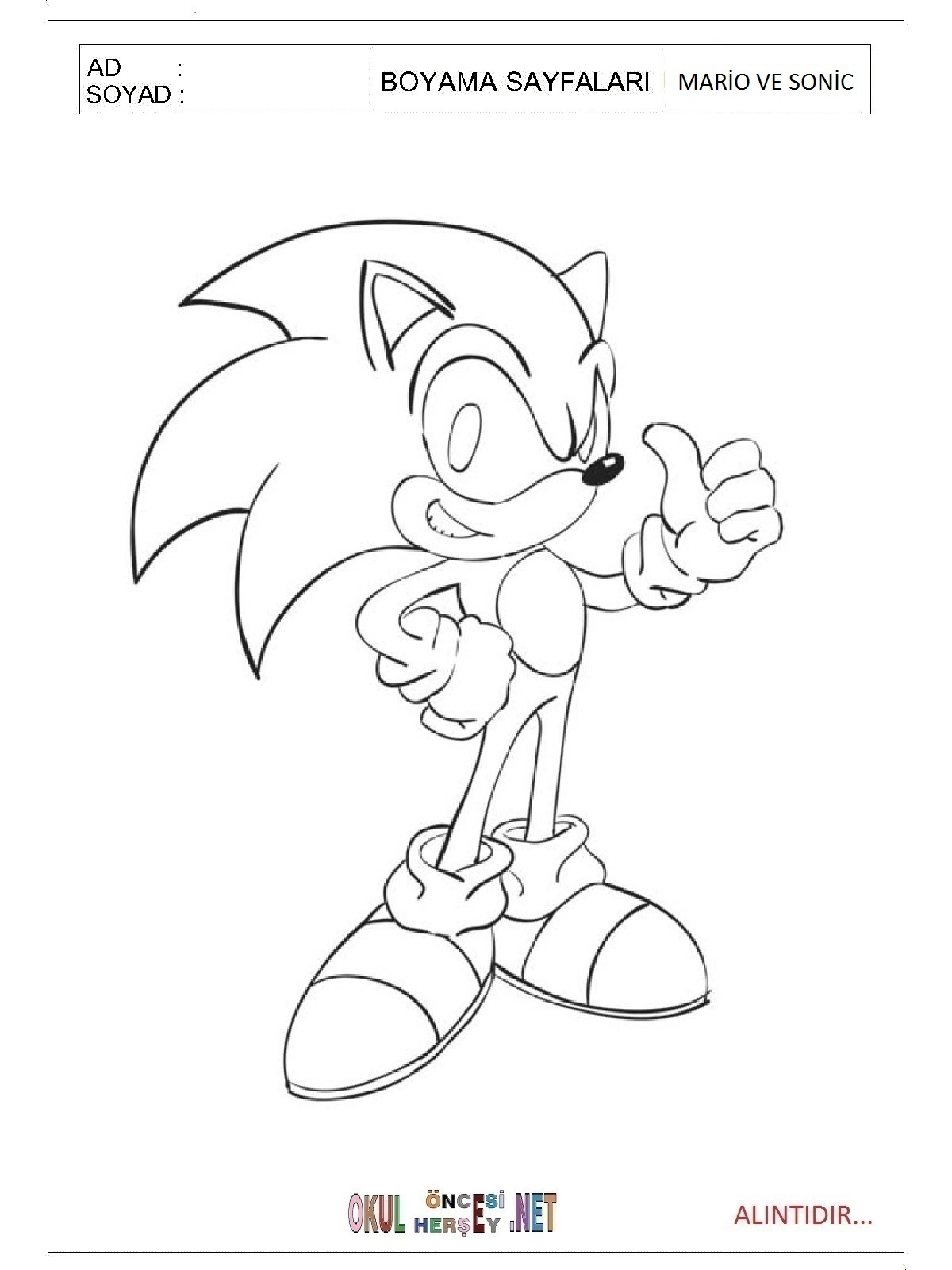 Çocuklar İçin Mario ve Sonic Boyama Sayfaları 