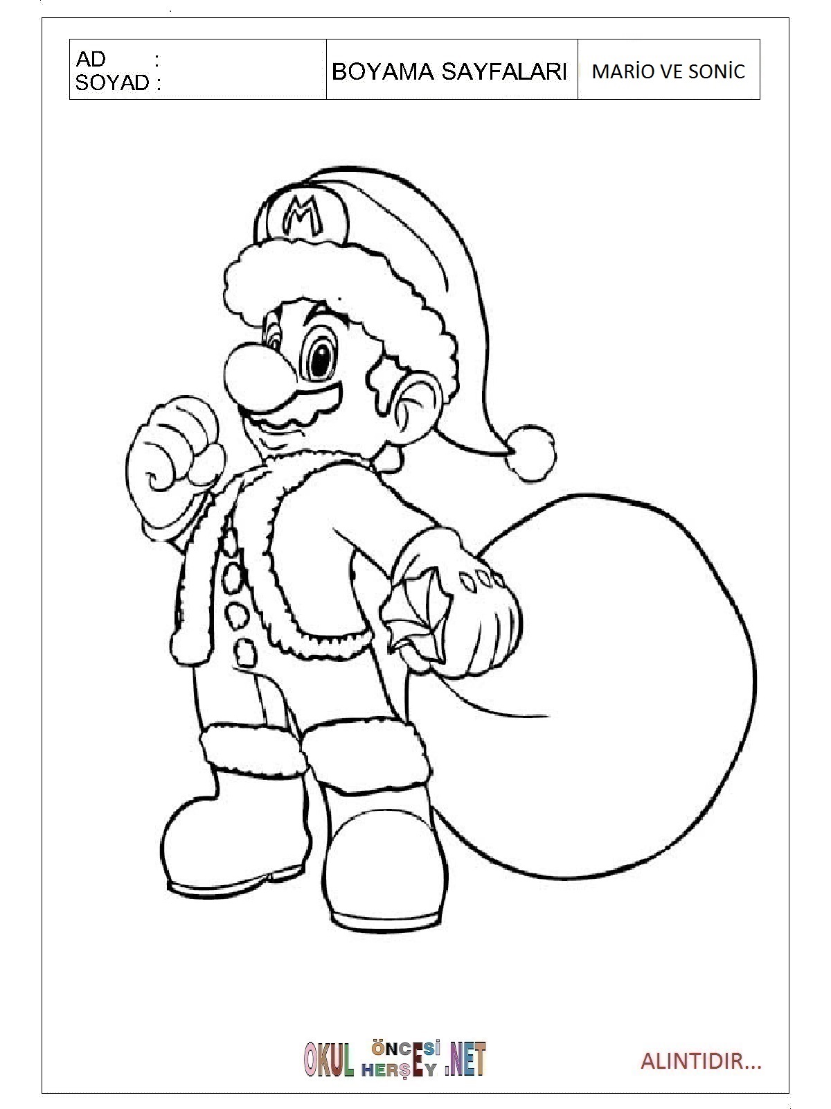 Çocuklar İçin Mario ve Sonic Boyama Sayfaları 