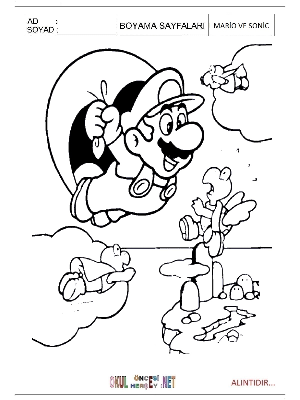 Çocuklar İçin Mario ve Sonic Boyama Sayfaları 