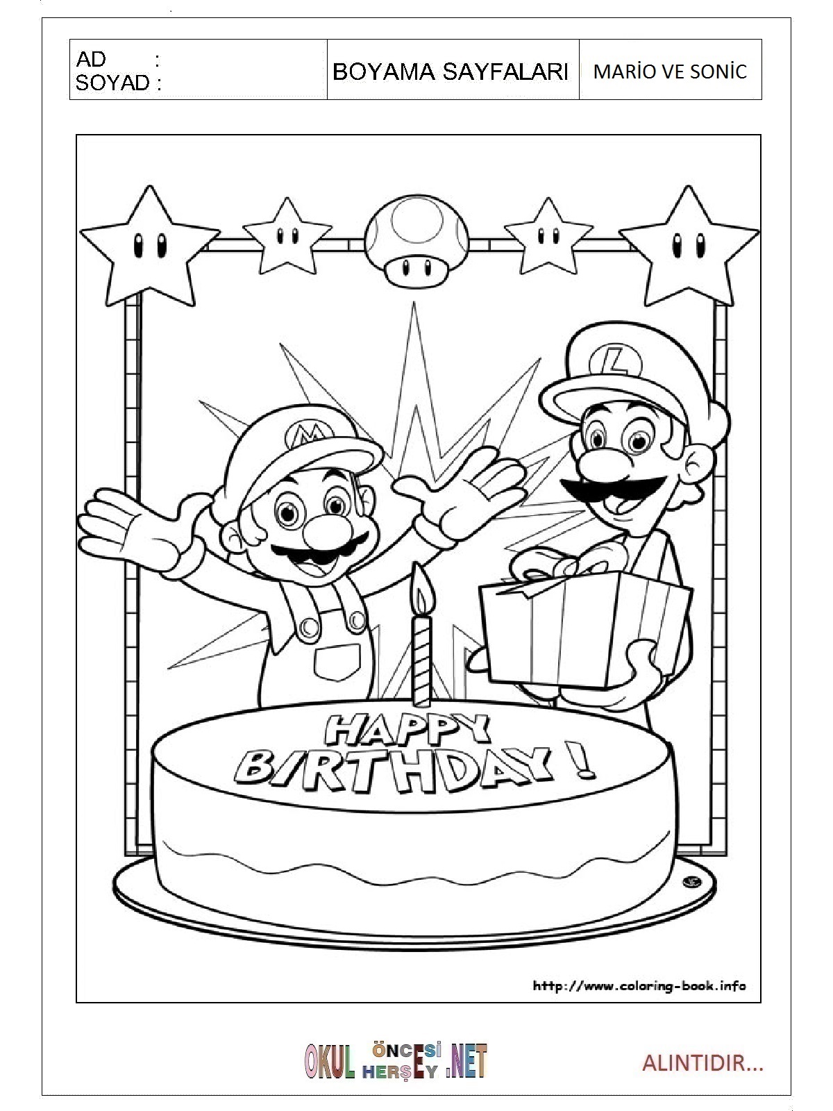 Çocuklar İçin Mario ve Sonic Boyama Sayfaları 