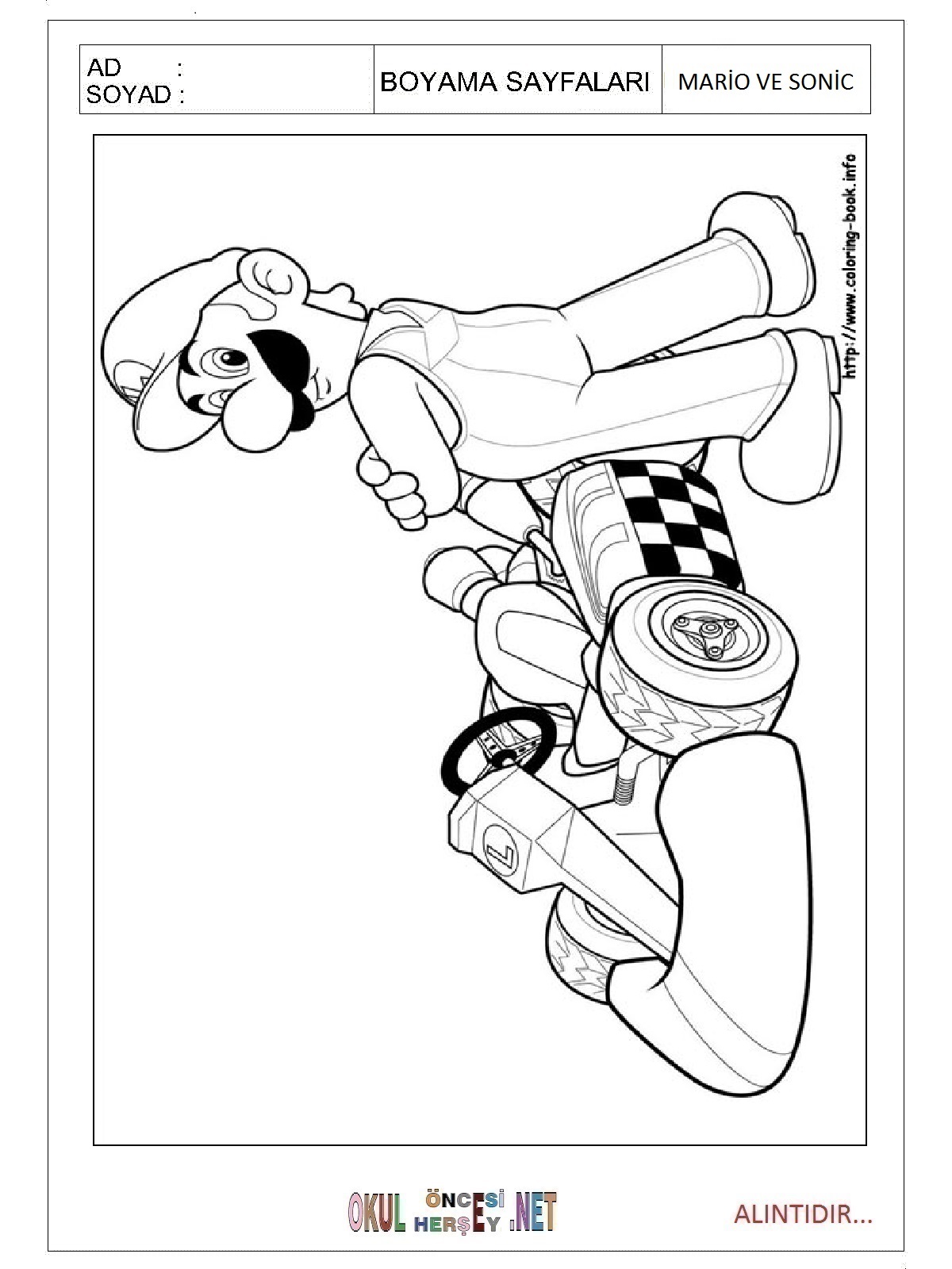Çocuklar İçin Mario ve Sonic Boyama Sayfaları 