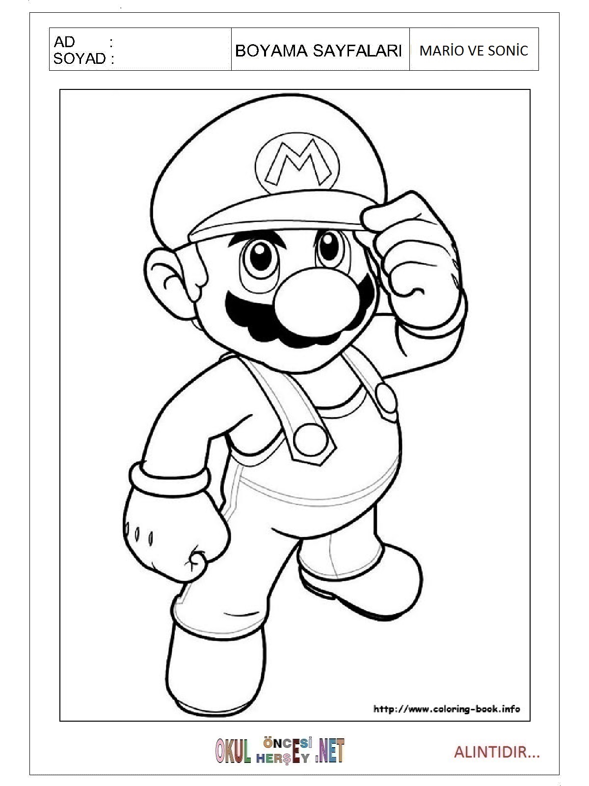 Çocuklar İçin Mario ve Sonic Boyama Sayfaları 