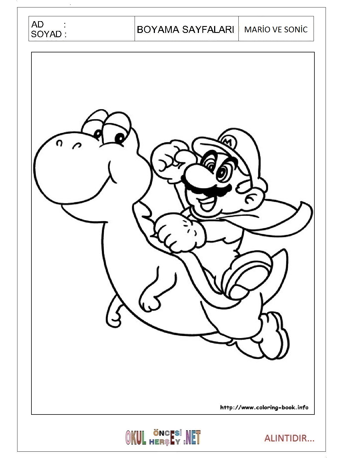 Çocuklar İçin Mario ve Sonic Boyama Sayfaları 