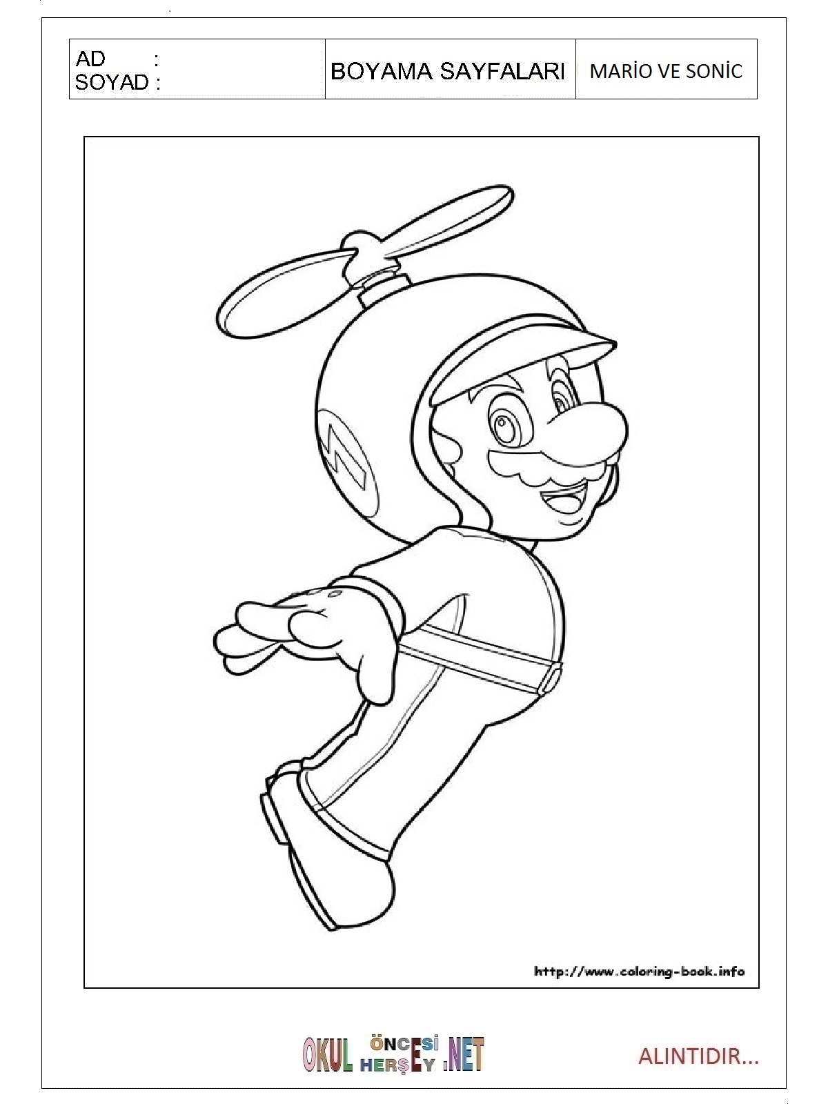 Çocuklar İçin Mario ve Sonic Boyama Sayfaları 