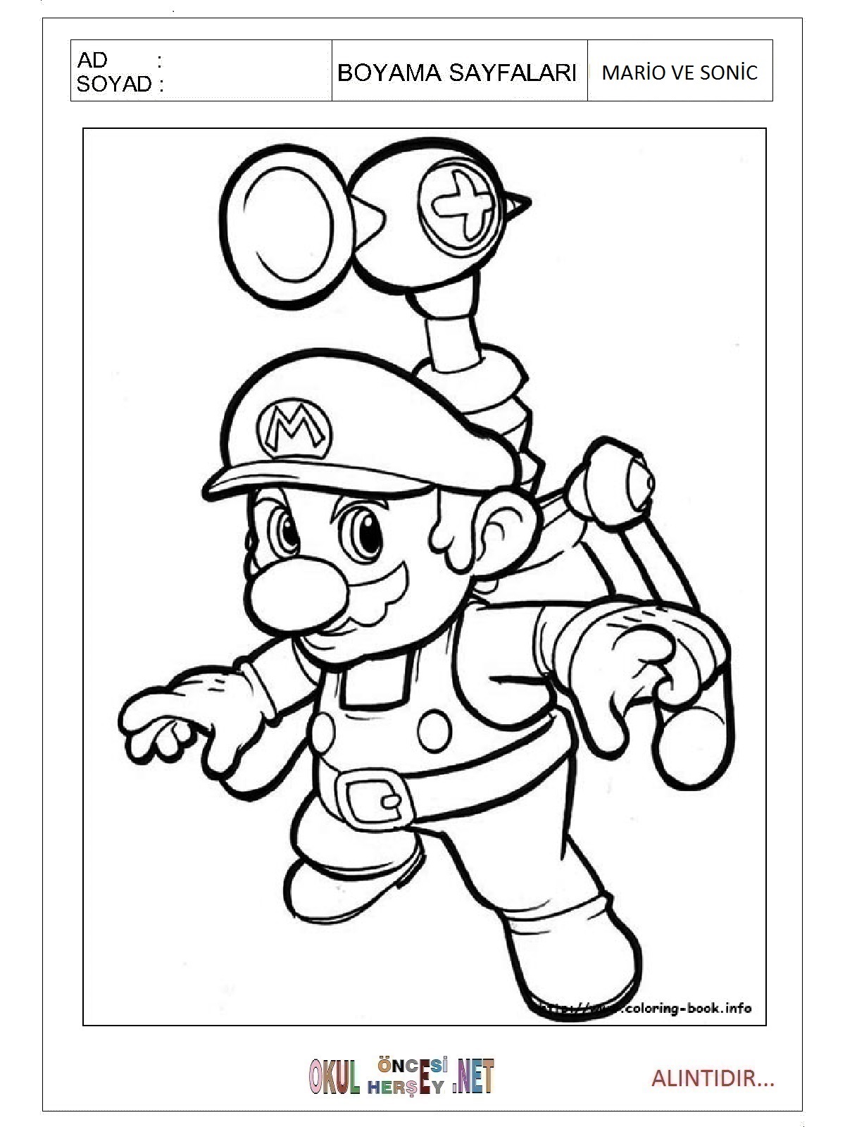 Çocuklar İçin Mario ve Sonic Boyama Sayfaları 