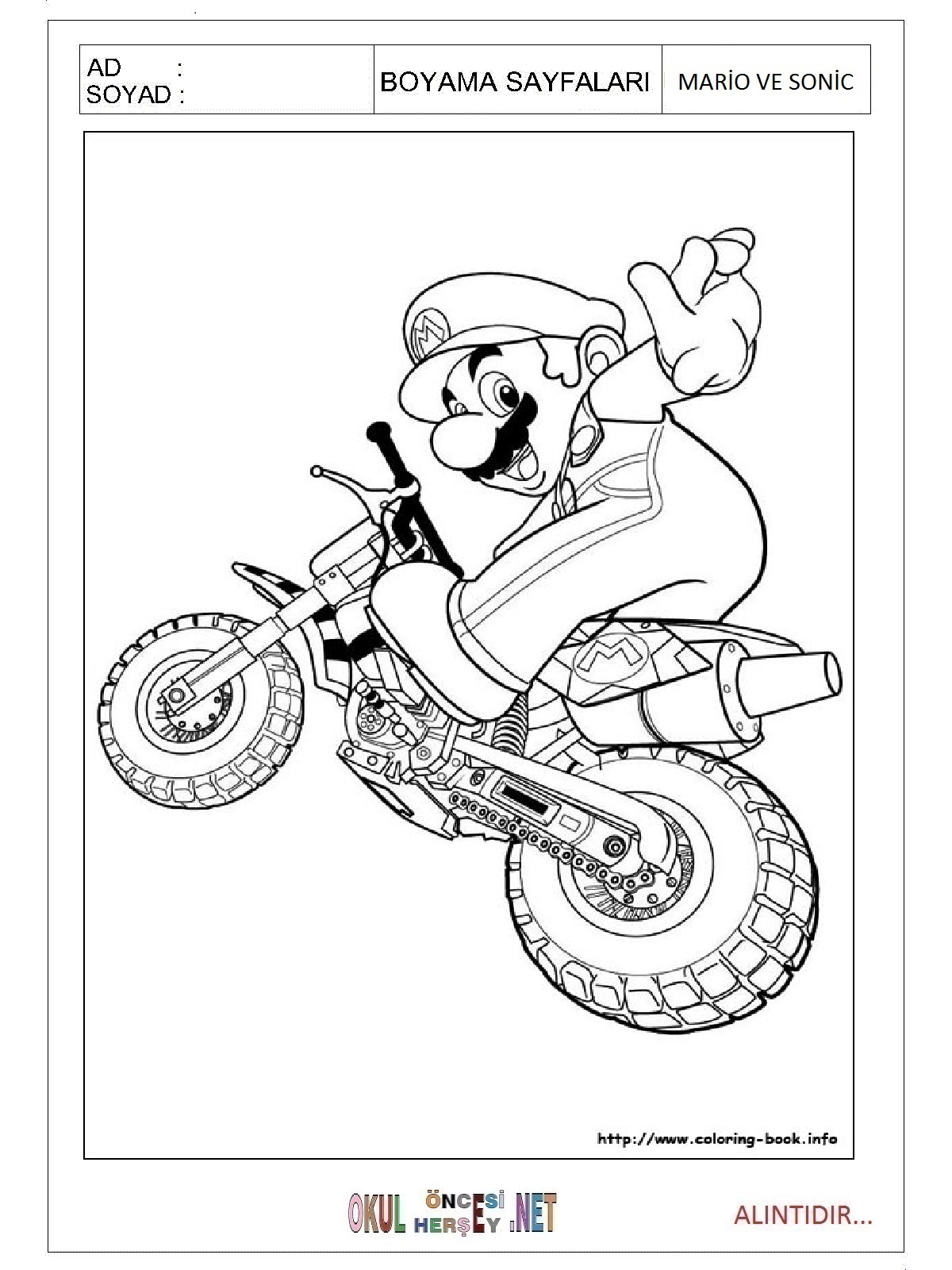 Çocuklar İçin Mario ve Sonic Boyama Sayfaları 