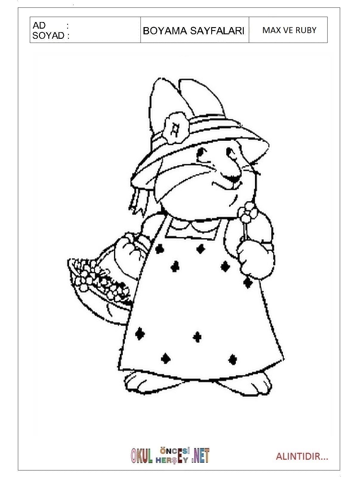 Çocuklar İçin Max ve Ruby Boyama Sayfaları 