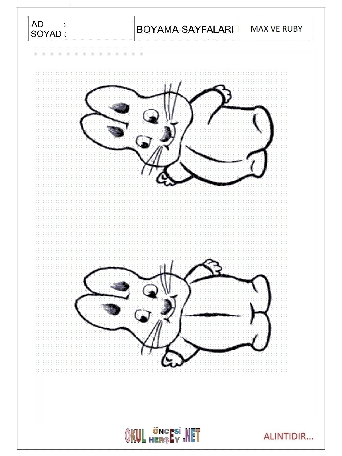 Çocuklar İçin Max ve Ruby Boyama Sayfaları 