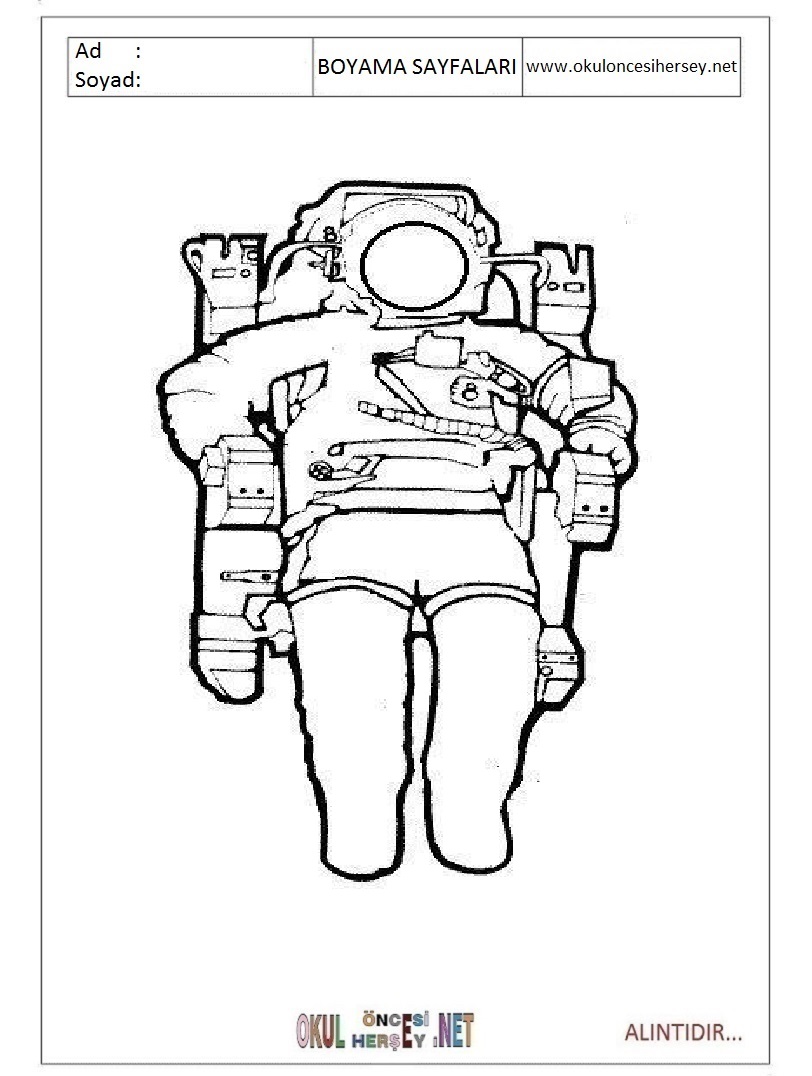 Çocuklar İçin Astronot Boyama Sayfaları 