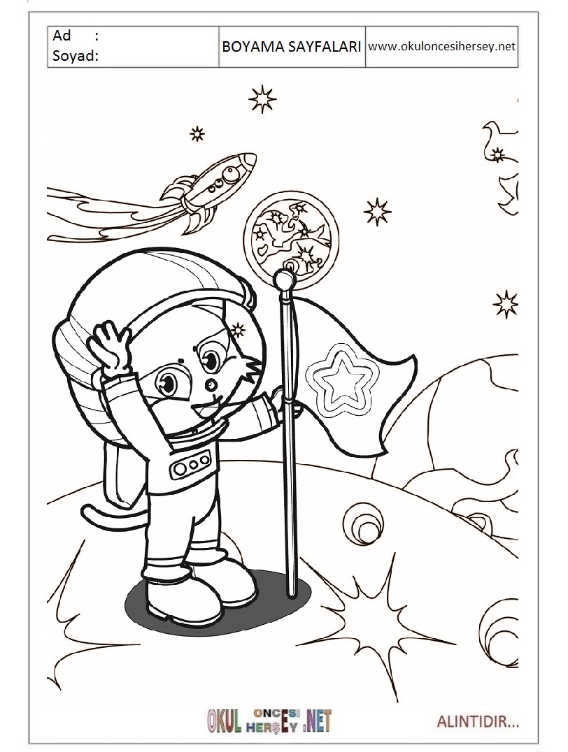 Çocuklar İçin Astronot Boyama Sayfaları 