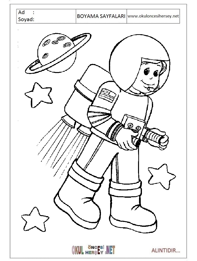 Çocuklar İçin Astronot Boyama Sayfaları 