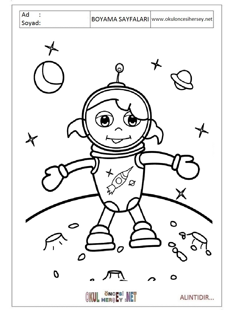 Çocuklar İçin Astronot Boyama Sayfaları 