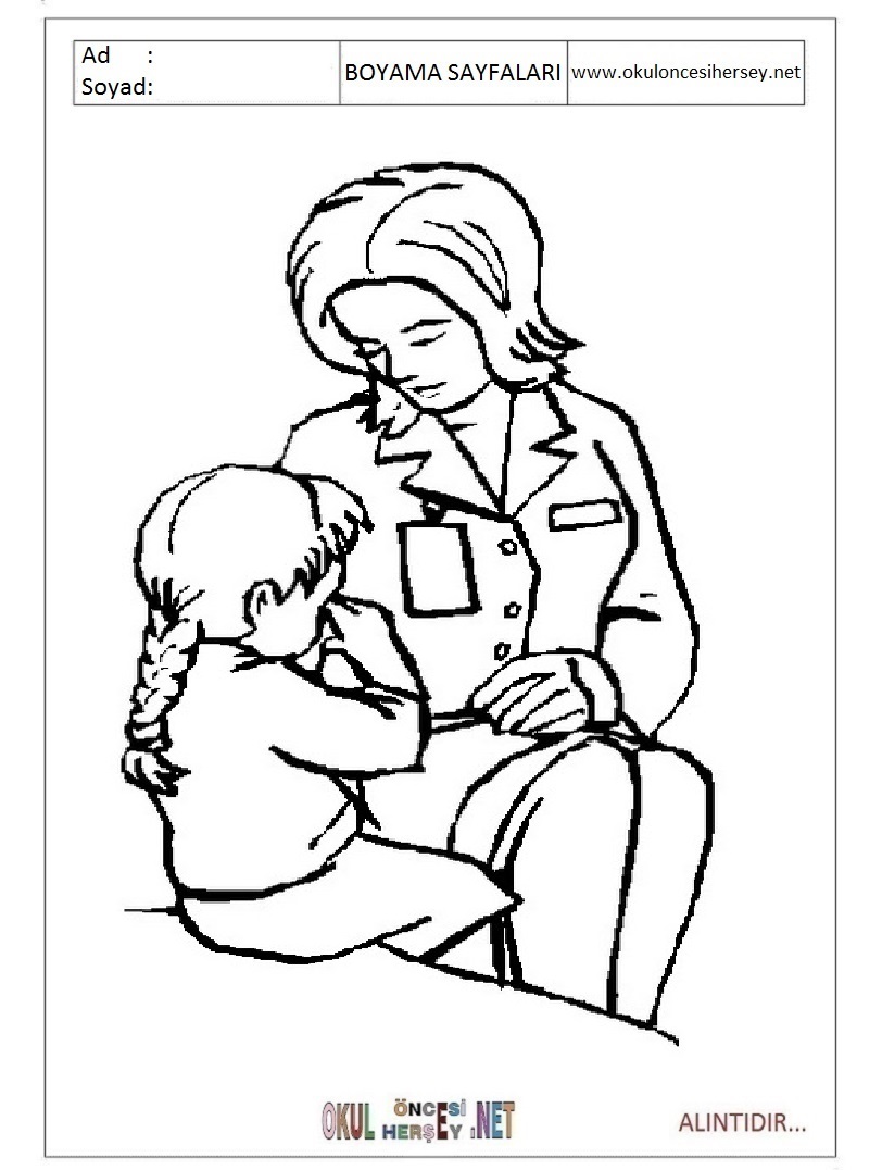 Çocuklar İçin Doktor Boyama Sayfaları 