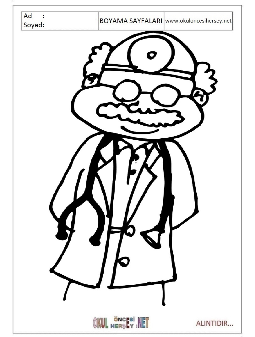 Çocuklar İçin Doktor Boyama Sayfaları 