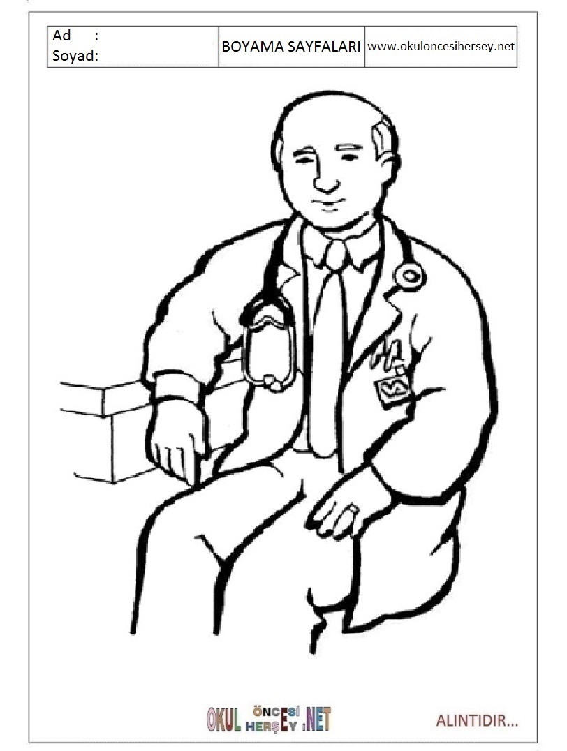 Çocuklar İçin Doktor Boyama Sayfaları 