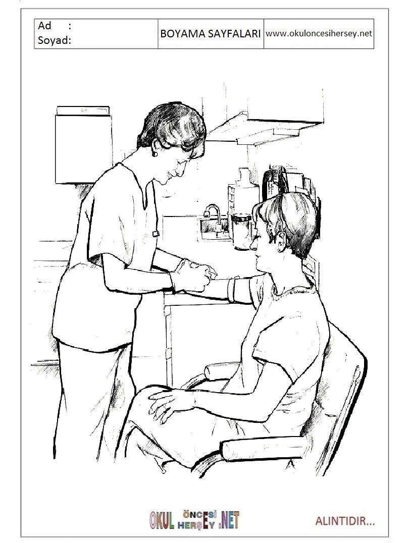 Çocuklar İçin Doktor Boyama Sayfaları 
