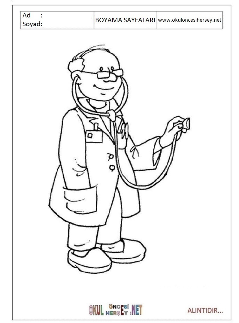 Çocuklar İçin Doktor Boyama Sayfaları 
