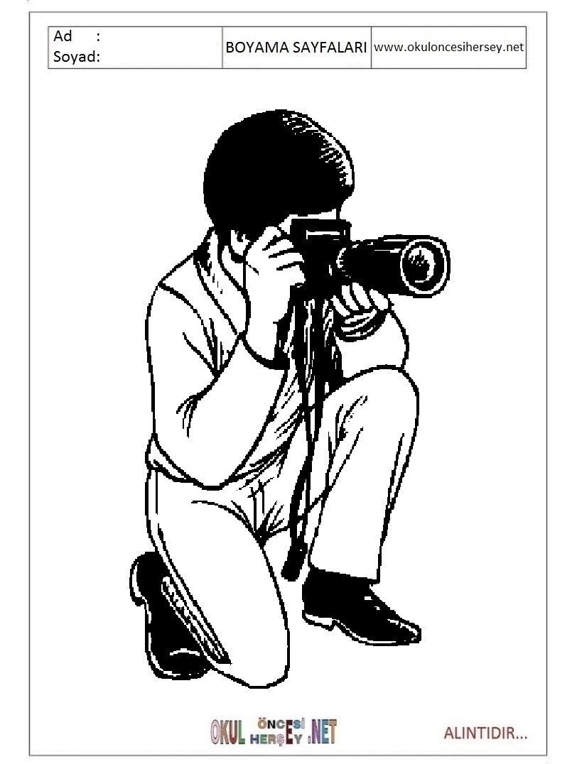 Çocuklar İçin Fotografçı Boyama Sayfaları 