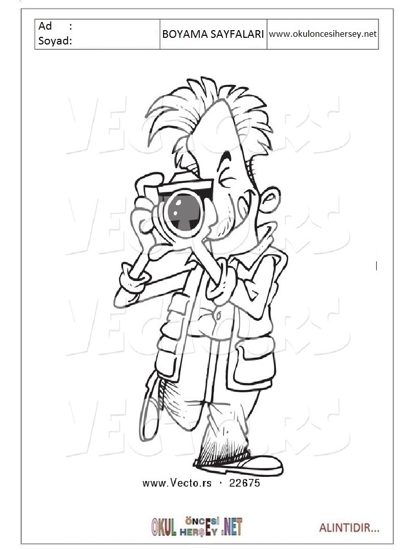 Çocuklar İçin Fotografçı Boyama Sayfaları 