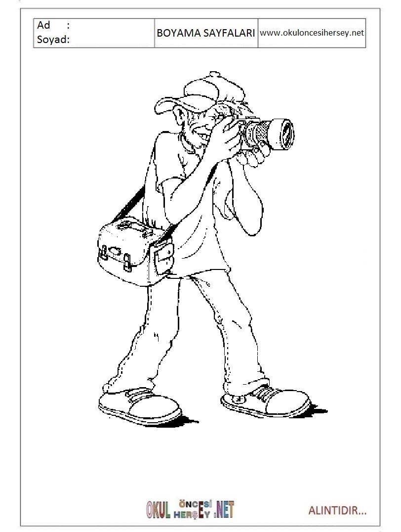 Çocuklar İçin Fotografçı Boyama Sayfaları 