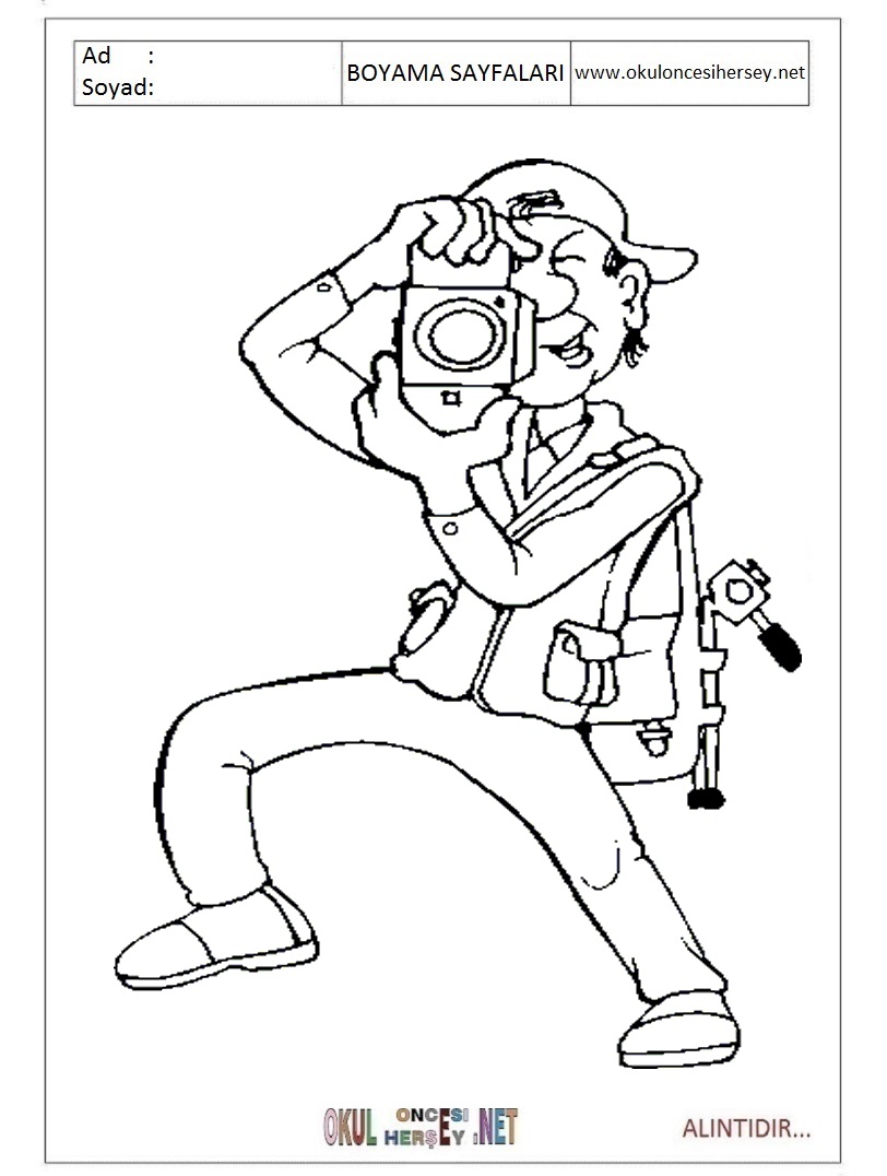 Çocuklar İçin Fotografçı Boyama Sayfaları 