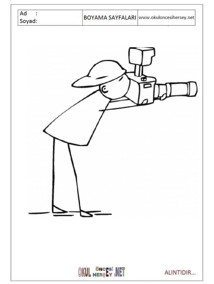 Çocuklar İçin Fotografçı Boyama Sayfaları 