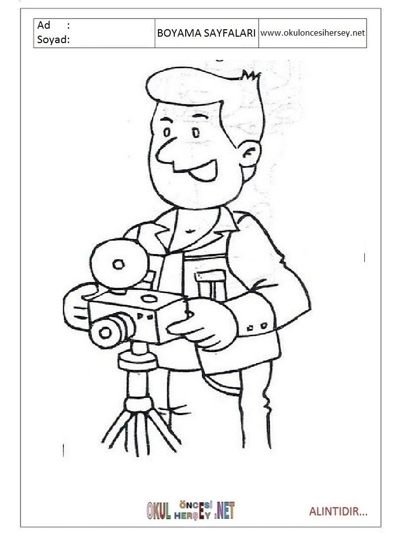 Çocuklar İçin Fotografçı Boyama Sayfaları 