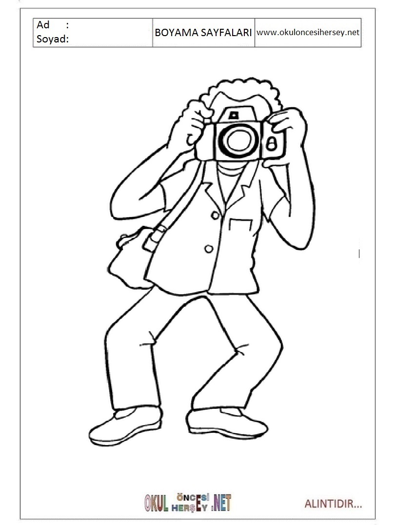 Çocuklar İçin Fotografçı Boyama Sayfaları 