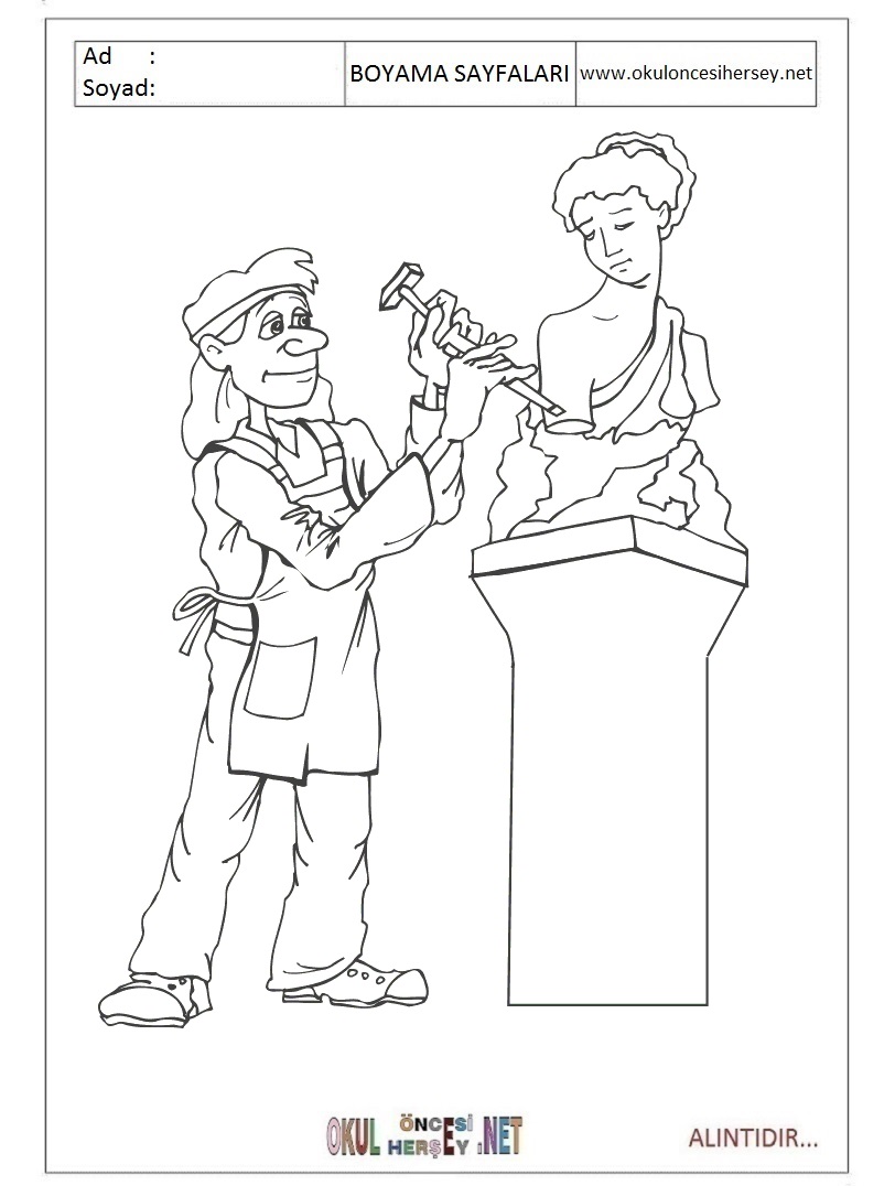 Çocuklar İçin Heykeltraş Boyama Sayfaları 