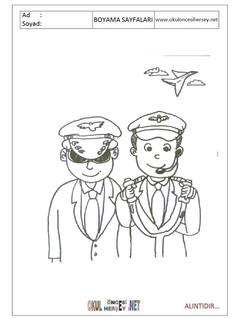 Çocuklar İçin Pilot Boyama Sayfaları 