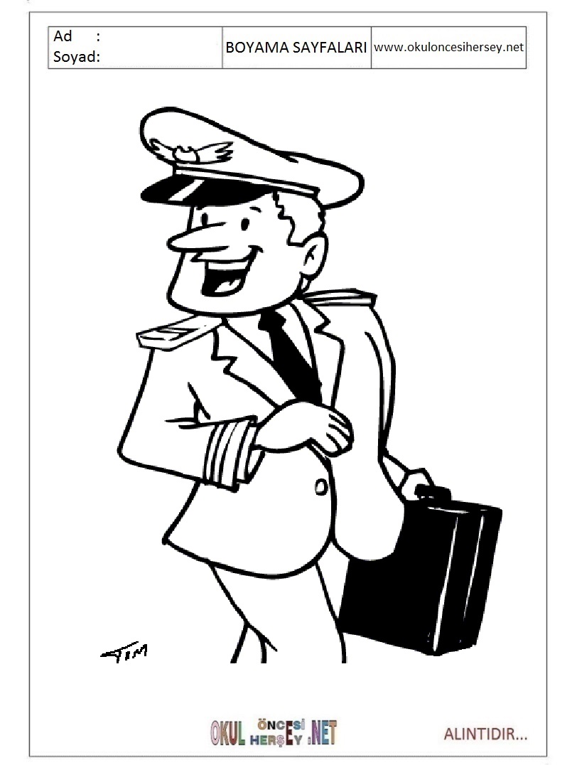 Çocuklar İçin Pilot Boyama Sayfaları 